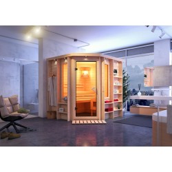Karibu Sauna Cortona - 40 mm Premiumsauna - Eckeinstieg inkl. gratis Zubehörpaket Karibu Sauna Cortona - 40 mm Premiumsauna - Eckeinstieg inkl. gratis Zubehörpaket