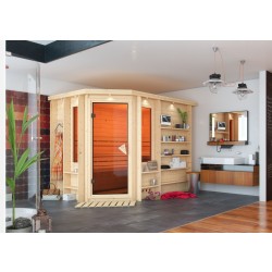 Karibu Sauna Riona - 40 mm Premiumsauna - Eckeinstieg inkl. gratis Zubehörpaket Karibu Sauna Riona - 40 mm Premiumsauna - Eckeinstieg inkl. gratis Zubehörpaket