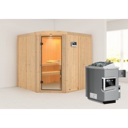 Karibu Sauna Aukura mit Eckeinstieg 68 mm - Rundbogenset inkl. gratis Zubehörpaket Karibu Sauna Aukura mit Eckeinstieg 68 mm - Rundbogenset inkl. gratis Zubehörpaket