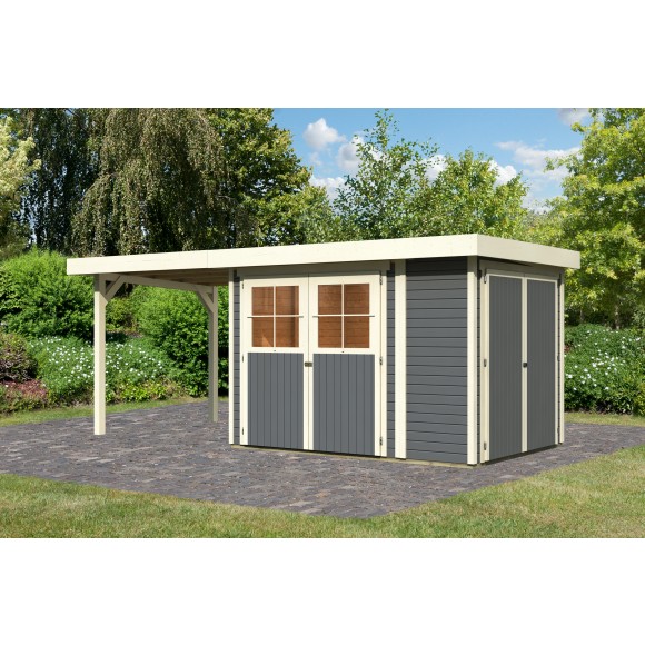 Karibu Eco Gartenhaus Limburg 3/5 mit Anbauschrank u. 220 cm ... Karibu Eco Gartenhaus Limburg 3/5 mit Anbauschrank u. 220 cm ...