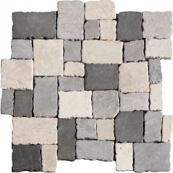 Naturstein Mosaik 8 mm Schwarz Grau Beige Römischer Verband getrommelt Naturstein Mosaik 8 mm Schwarz Grau Beige Römischer Verband getrommelt