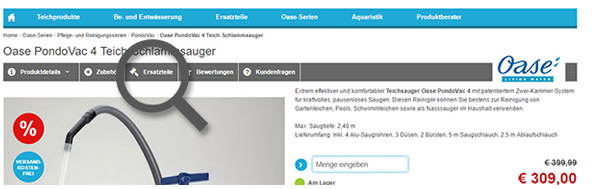 Oase Ersatzteile Hinweis Oase Ersatzteile Hinweis